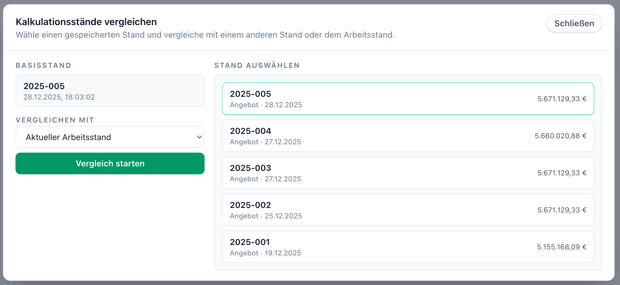 Vergleich von Projektständen in Splint